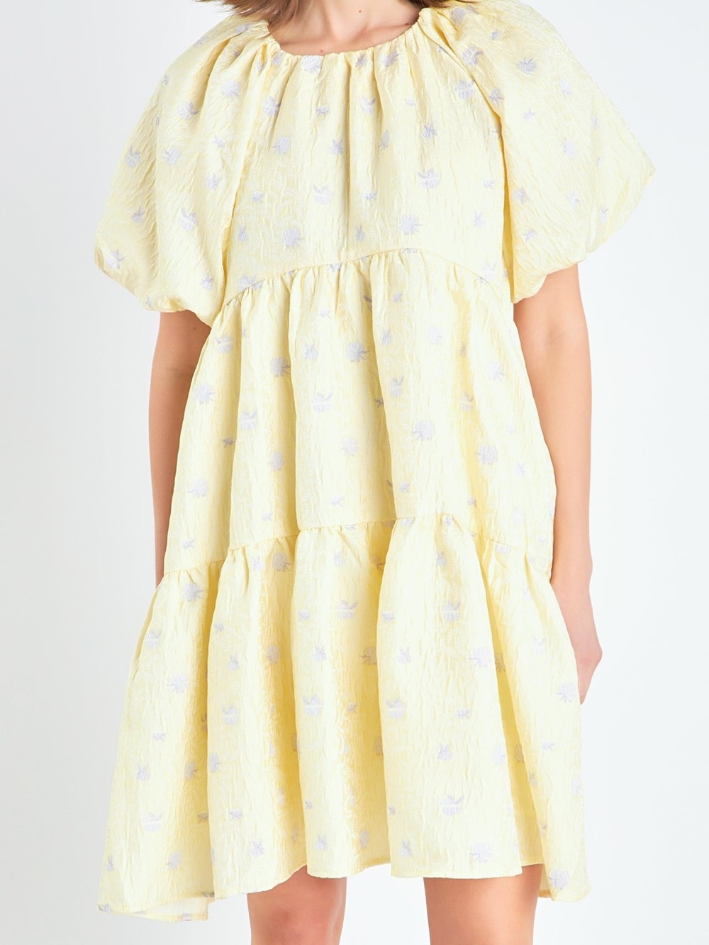 English Factory Yellow Tiered Puff-Sleeve Dress XL